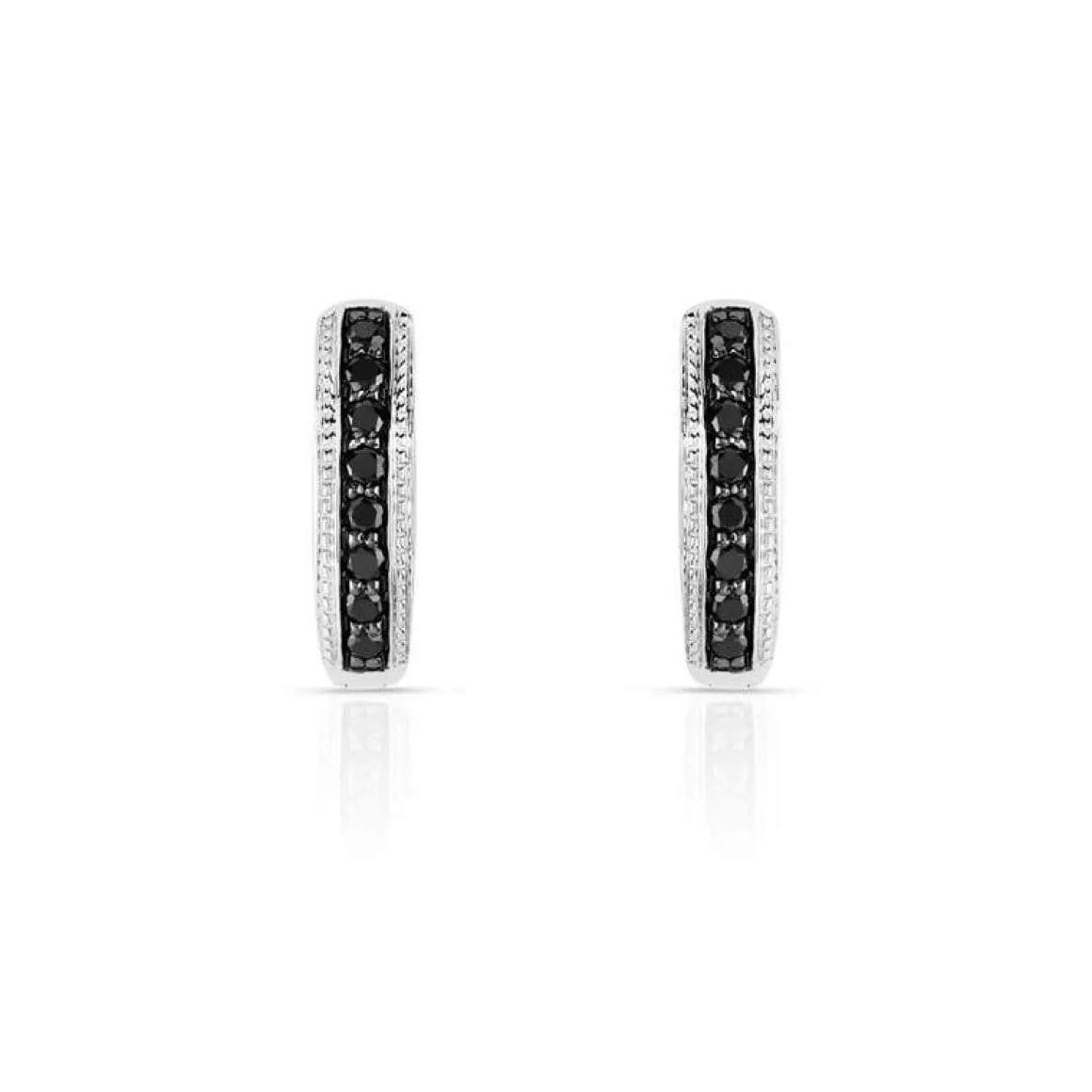 Créoles or 750 blanc diamants noirs traités