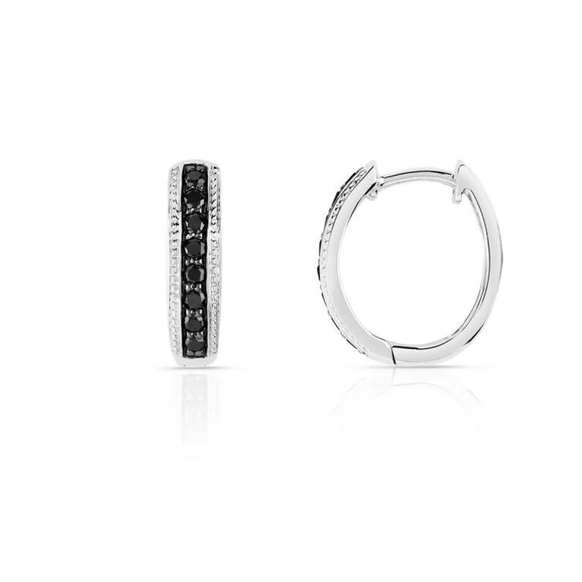 Créoles or 750 blanc diamants noirs traités