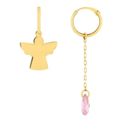 Créoles or 375 jaune ange et pendant avec zirconia rose