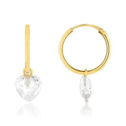 Créoles or 375 jaune zirconias blancs coeur