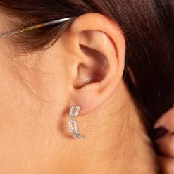 Demi créoles argent 925 et zirconias 18mm