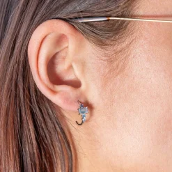 Demi créoles argent 925 topazes traitées et pierres synthétiques bleues