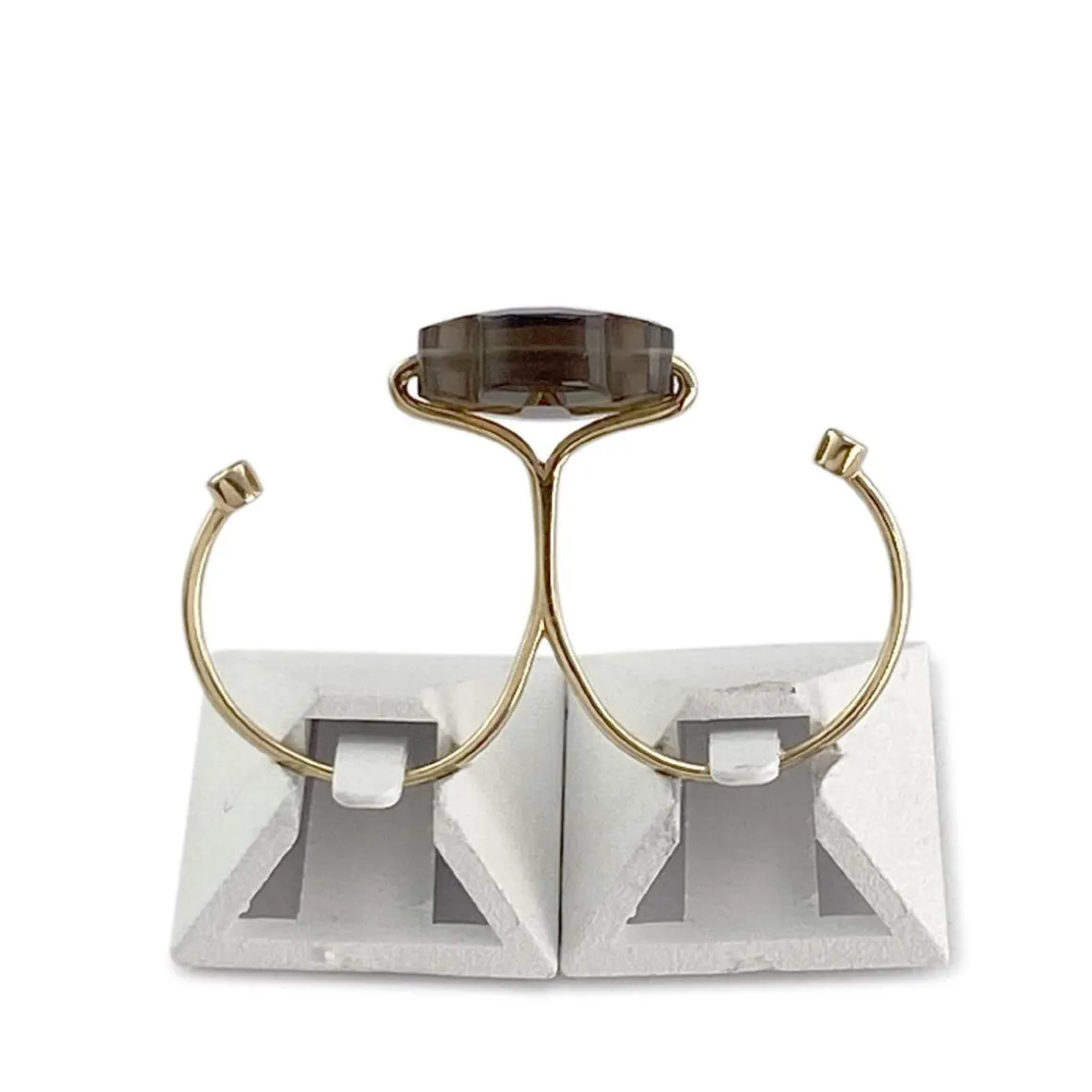 Double bague morganne bello or 750 jaune quartz fumé diamants