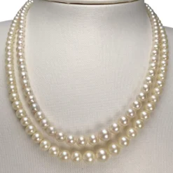 Double rang d'occasion or 750 jaune maille perles, perles de culture du Japon 45 cm