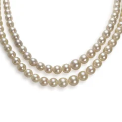 Double rang d'occasion or 750 jaune maille perles, perles de culture du Japon 45 cm