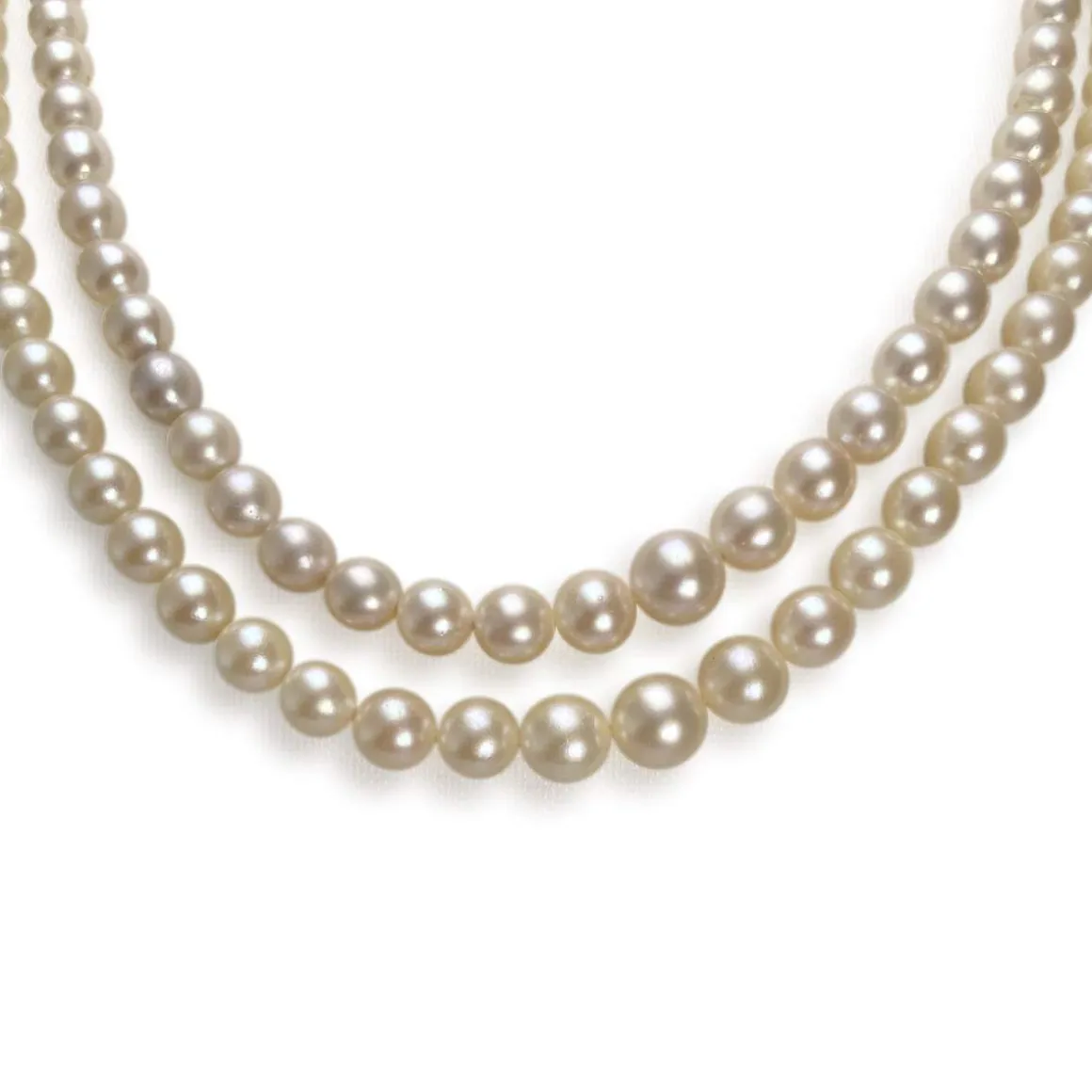 Double rang d'occasion or 750 jaune maille perles, perles de culture du Japon 45 cm