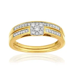 Duo alliance demi-tour solitaire or 750 2 tons diamants