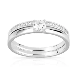 Duo alliance demi-tour solitaire argent 925 zirconias