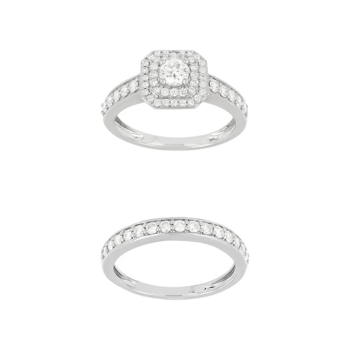 Duo alliance demi-tour solitaire or 750 blanc diamants synthétiques 1 ct 9.5 mm