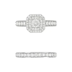 Duo alliance demi-tour solitaire or 750 blanc diamants synthétiques 1 ct 9.5 mm