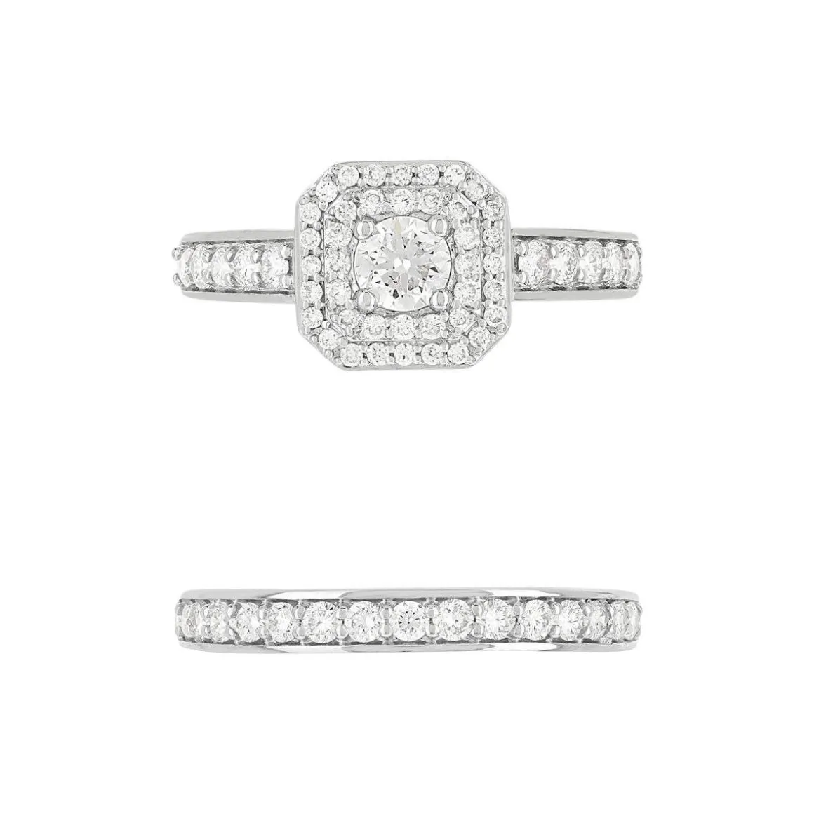 Duo alliance demi-tour solitaire or 750 blanc diamants synthétiques 1 ct 9.5 mm