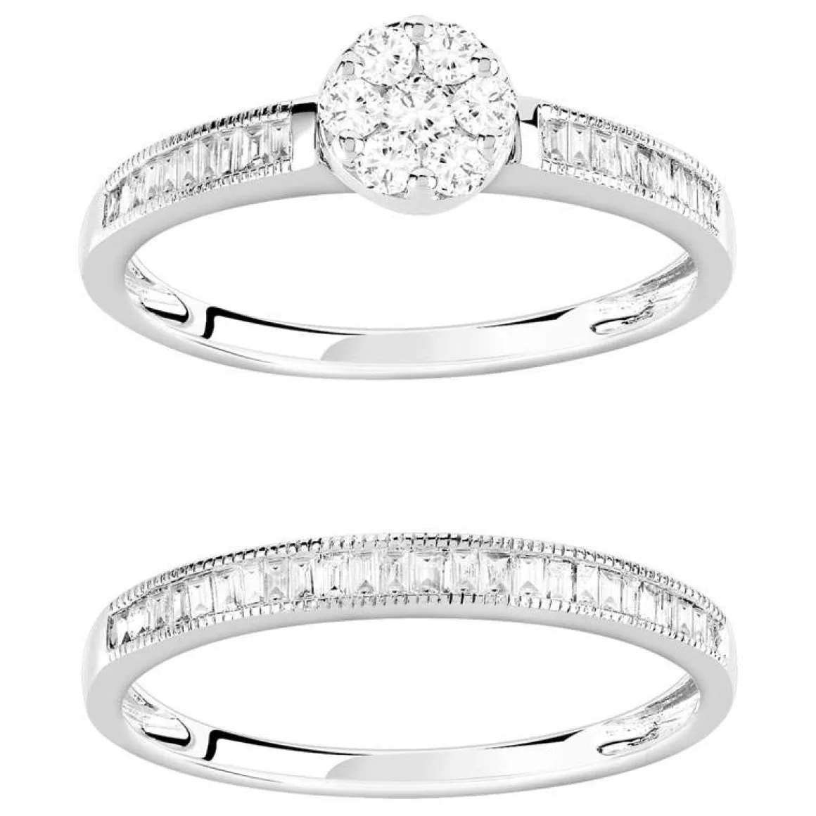 Duo alliance demi-tour solitaire or 750 blanc diamants
