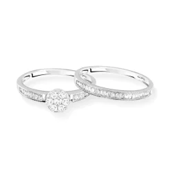 Duo alliance demi-tour solitaire or 750 blanc diamants