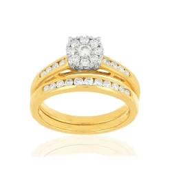 Duo alliance demi-tour solitaire or 750 2 tons diamants synthétiques 0.57 ct 9 mm