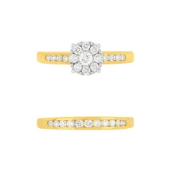 Duo alliance demi-tour solitaire or 750 2 tons diamants synthétiques 0.57 ct 9 mm