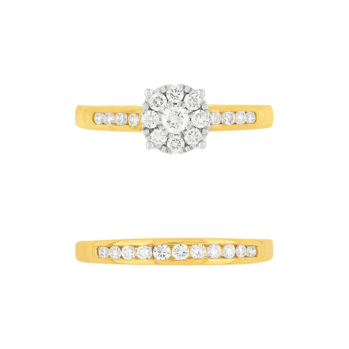 Duo alliance demi-tour solitaire or 750 2 tons diamants synthétiques 0.57 ct 9 mm