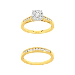 Duo alliance demi-tour solitaire or 750 2 tons diamants synthétiques 0.57 ct 9 mm