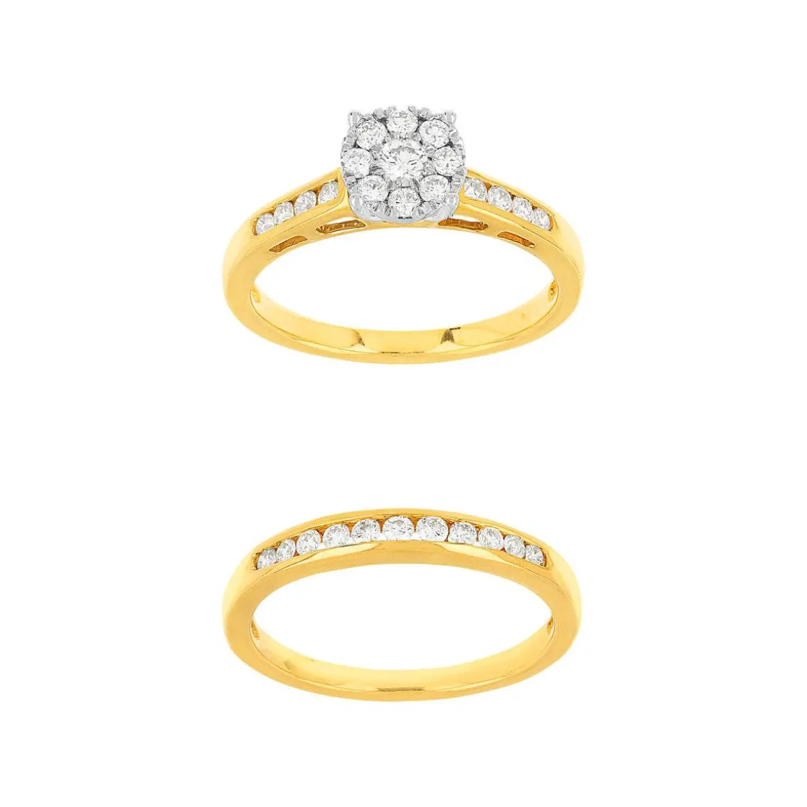 Duo alliance demi-tour solitaire or 750 2 tons diamants synthétiques 0.57 ct 9 mm