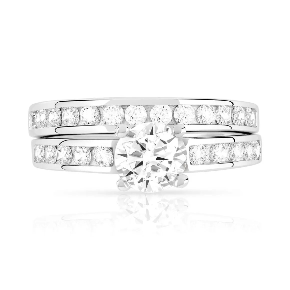 Duo alliance demi-tour solitaire argent 925 zirconias