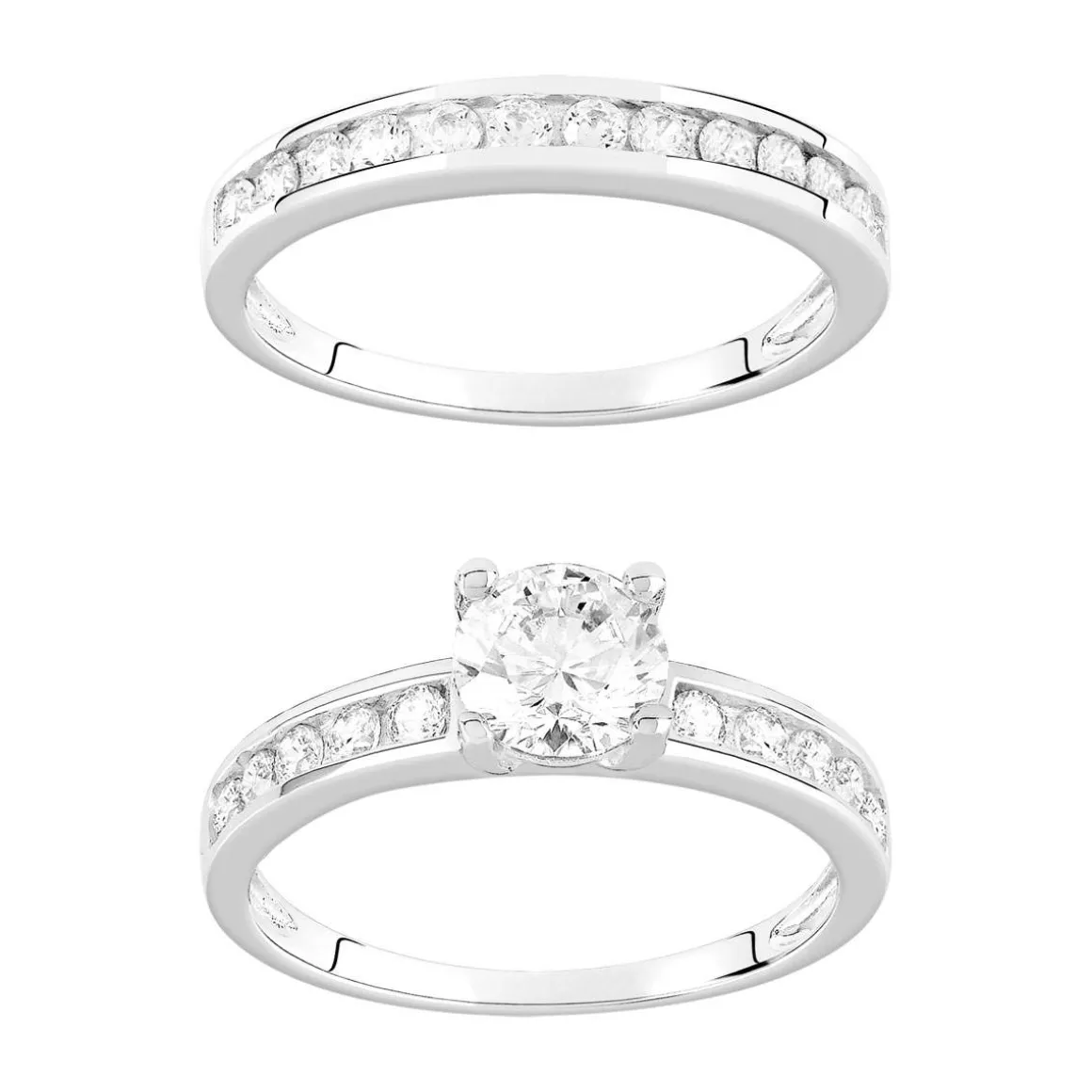 Duo alliance demi-tour solitaire argent 925 zirconias