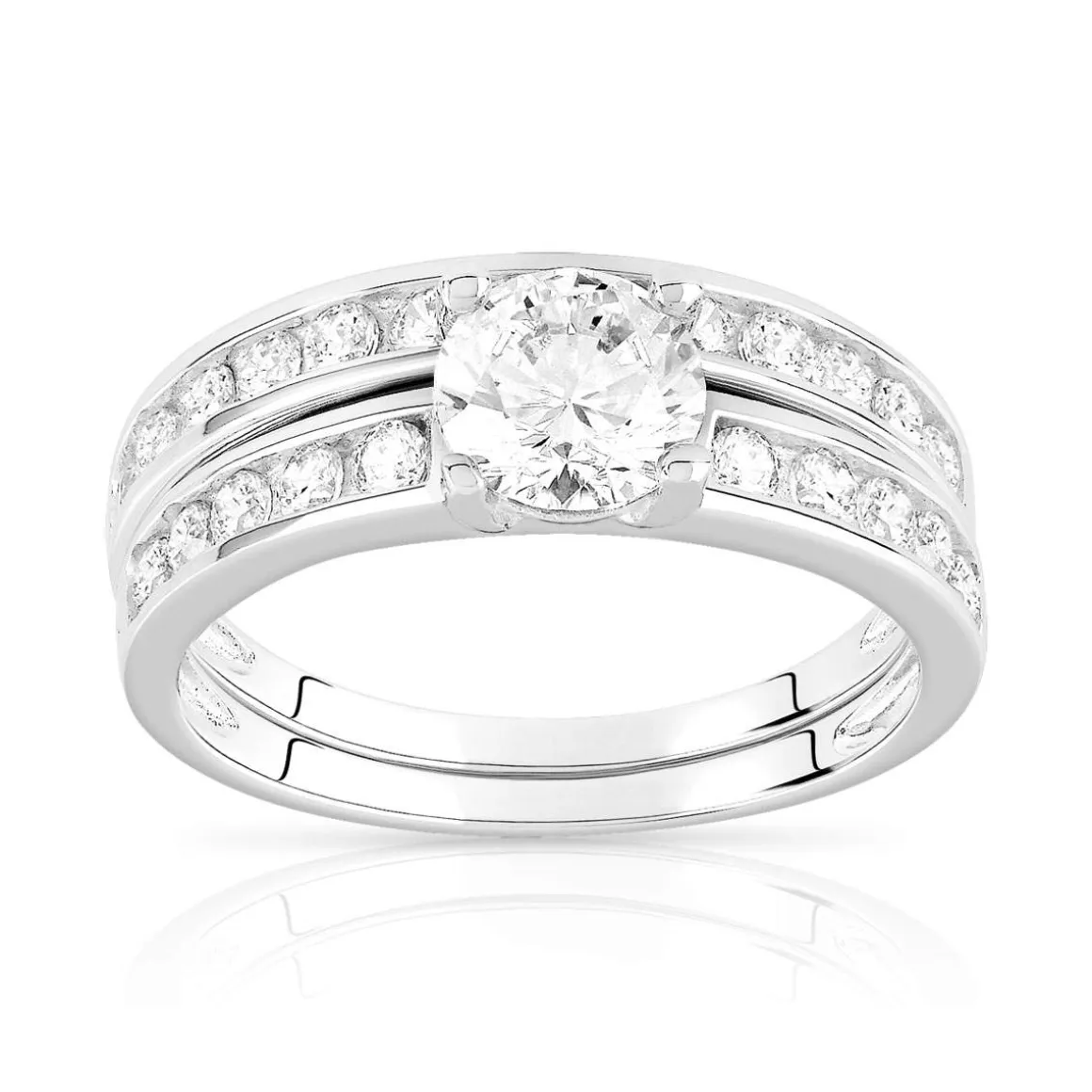 Duo alliance demi-tour solitaire argent 925 zirconias