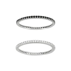 Duo bague alliance tour complet argent 925 zirconias noirs et blancs