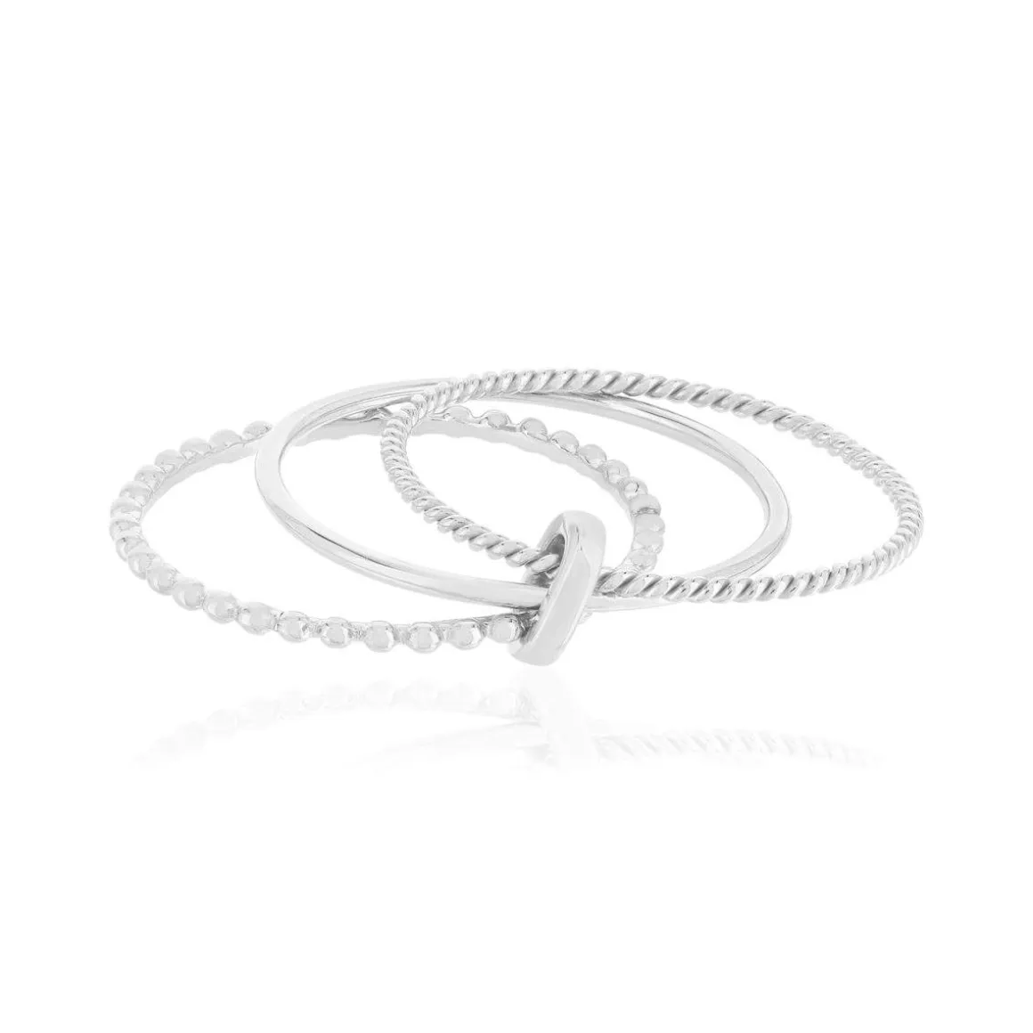 Ensemble 3 Bagues argent 925 perlée, polie et torsadée