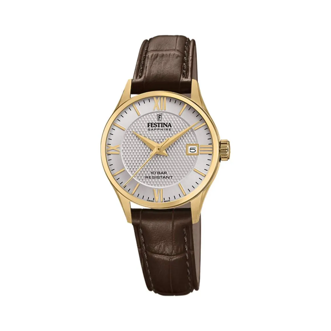 Festina femme acier doré jaune bracelet cuir marron