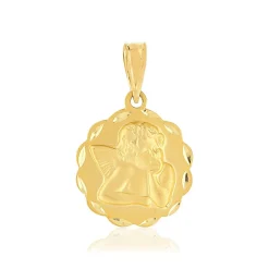 Médaille or 750 jaune ange bord diamanté