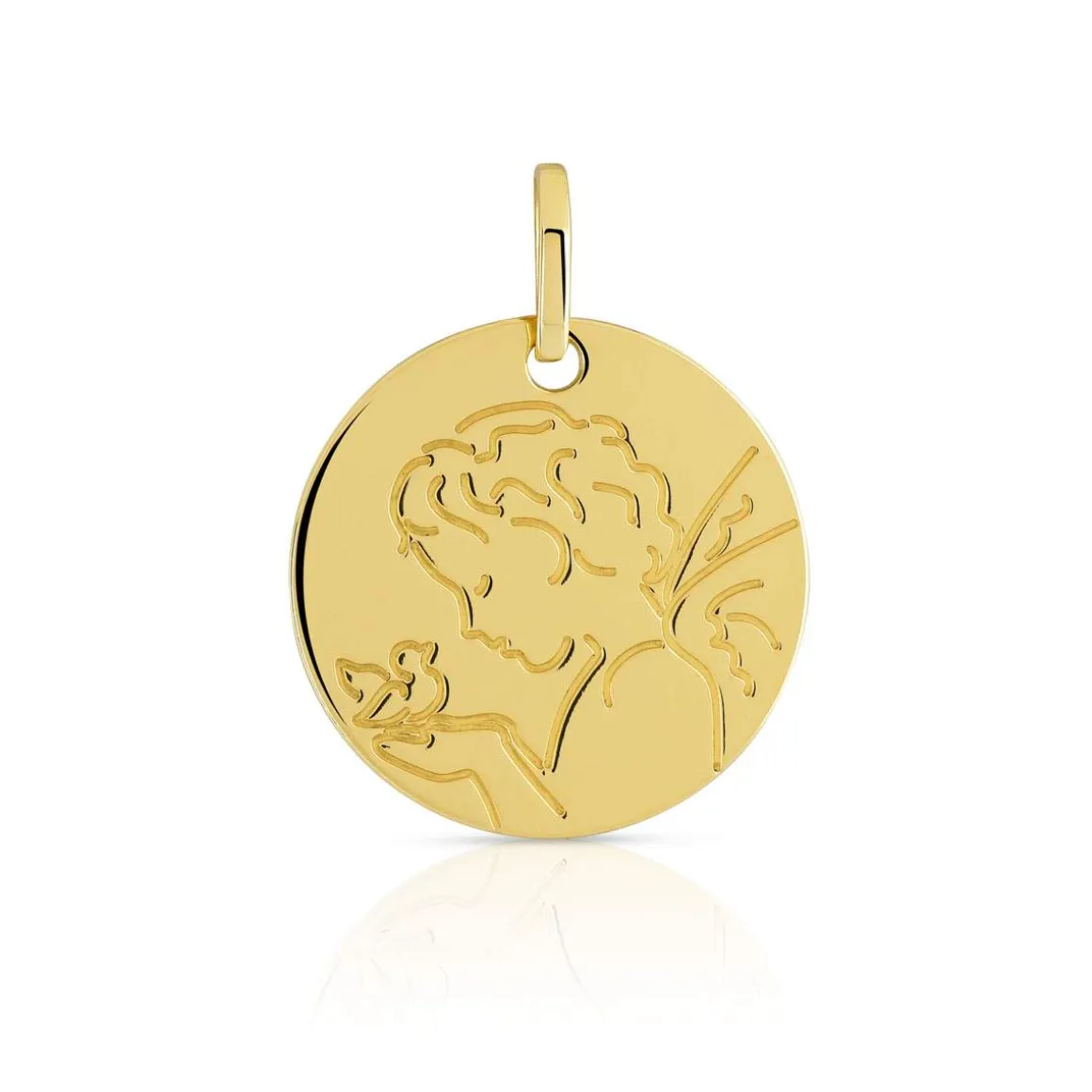 Médaille or 375 jaune "l'enfant et l'oiseau"