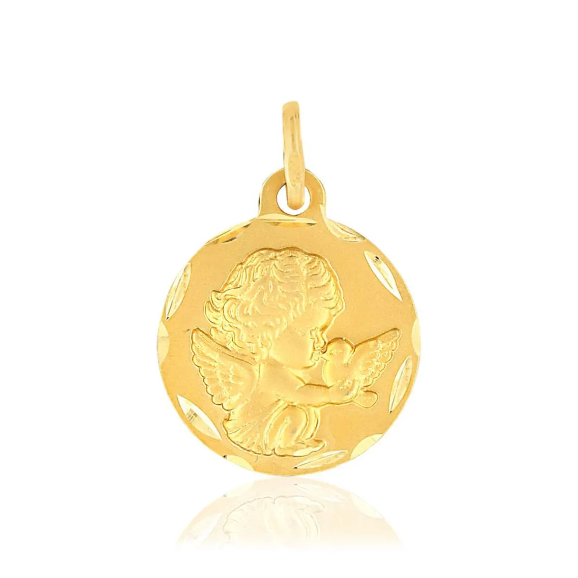Médaille or 375 jaune mat ange et colombe