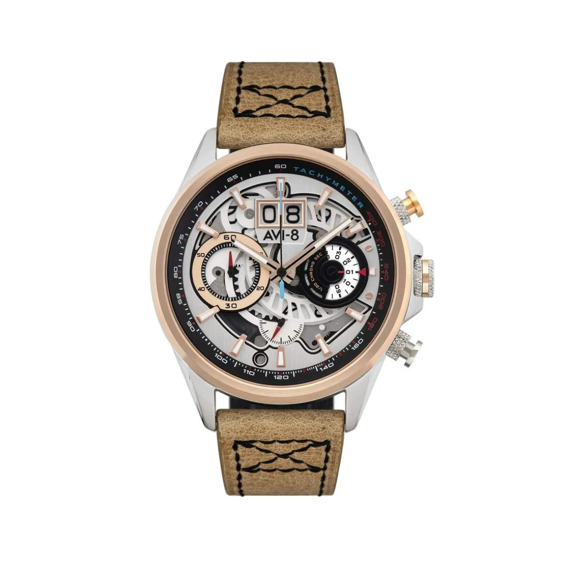 Montre AVI-8 homme acier cuir beige