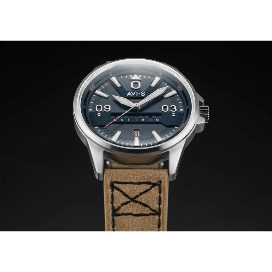 Montre AVI-8 homme acier cuir beige