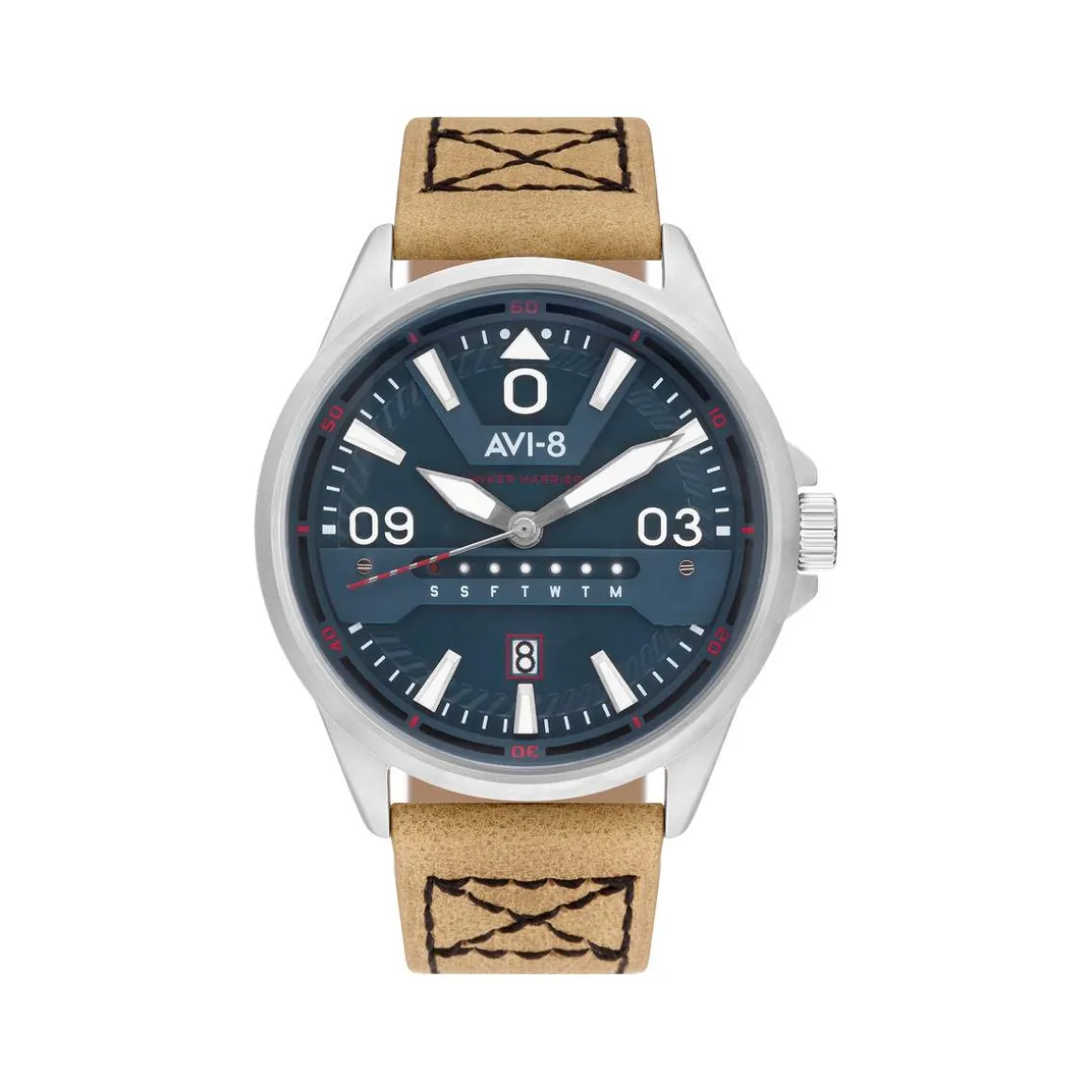 Montre AVI-8 homme acier cuir beige