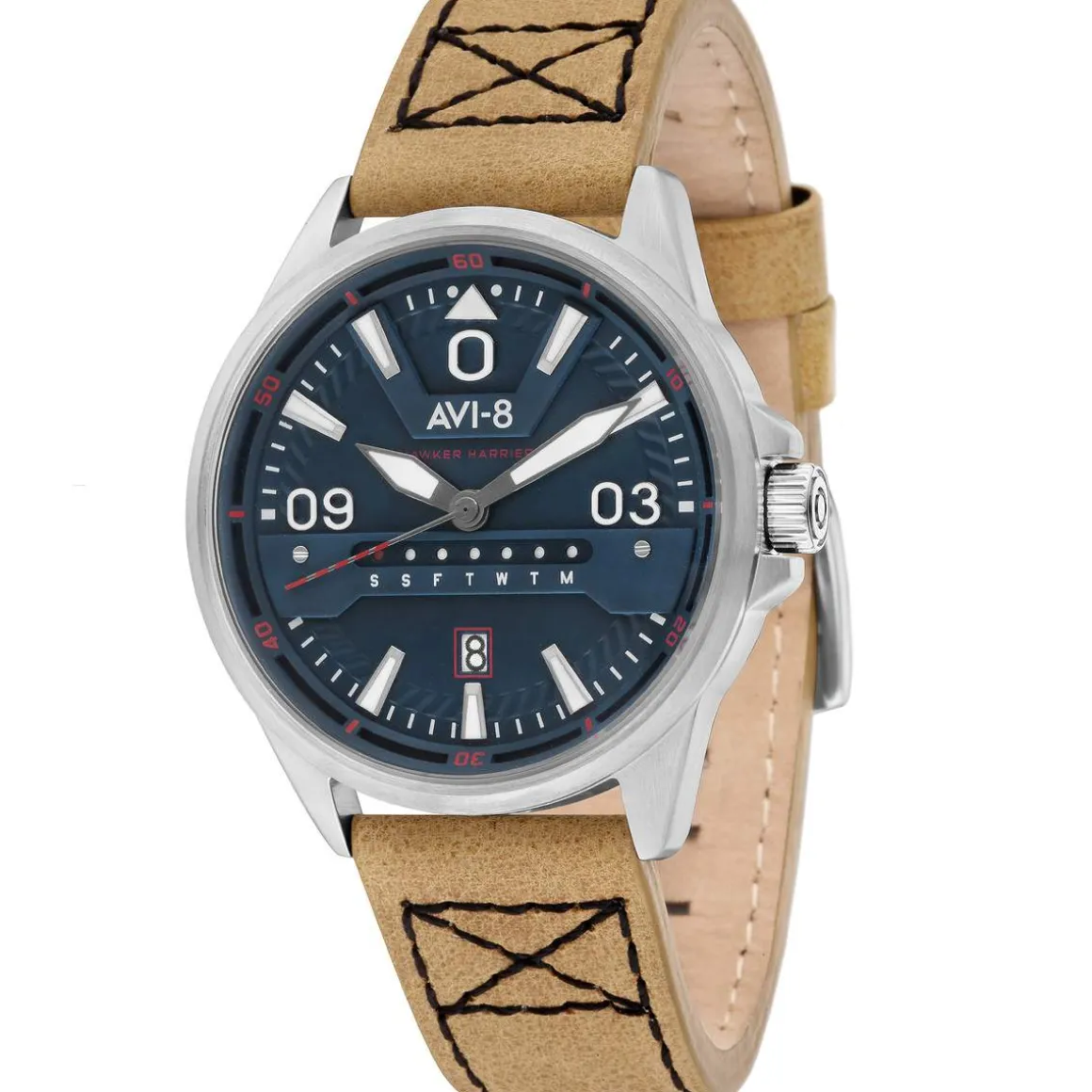 Montre AVI-8 homme acier cuir beige
