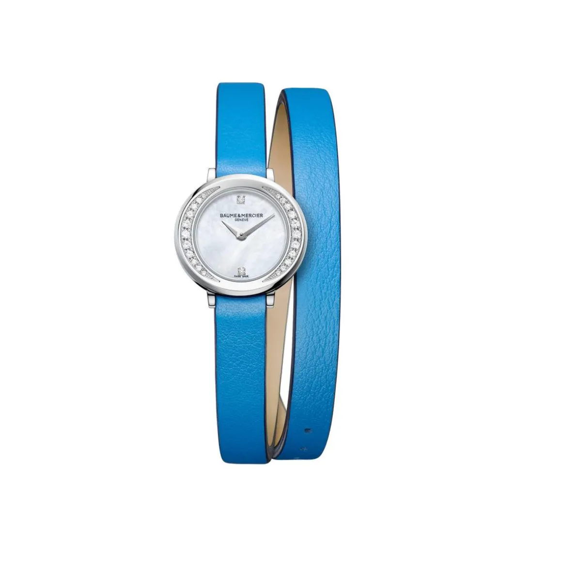 Montre Baume & Mercier Promesse femme acier bracelet double tour cuir bleu