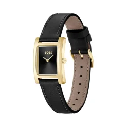 Montre BOSS business femme acier doré bracelet cuir noir