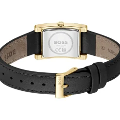 Montre BOSS business femme acier doré bracelet cuir noir