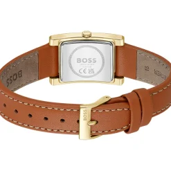 Montre BOSS business femme acier bracelet cuir marron