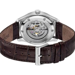 Montre BOSS business homme automatique, bracelet cuir marron