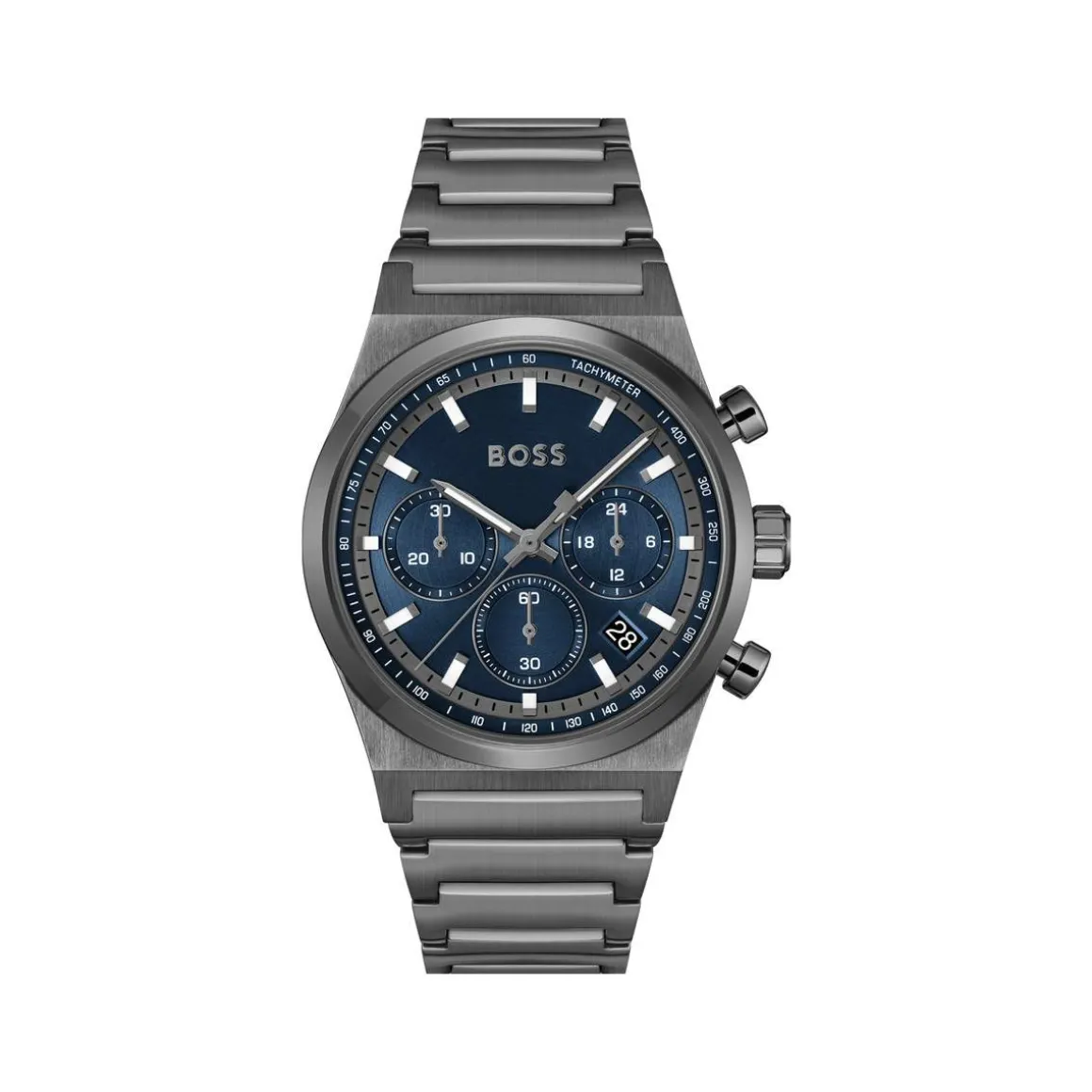 Montre BOSS Candor Chrono homme cadran bleu bracelet acier gris