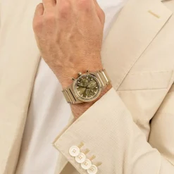 Montre BOSS Candor Chrono homme cadran vert bracelet acier beige