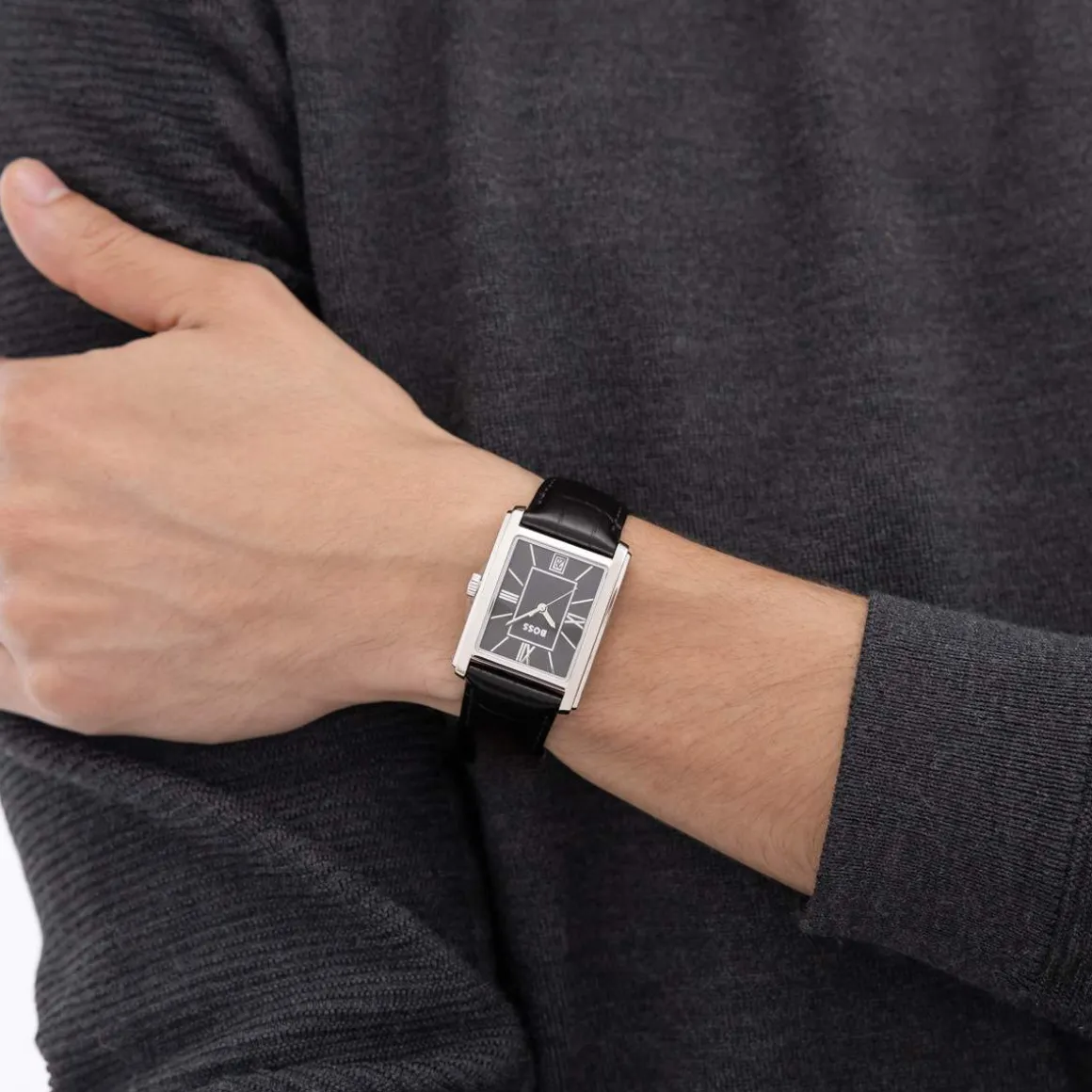Montre BOSS desk homme bracelet cuir noir