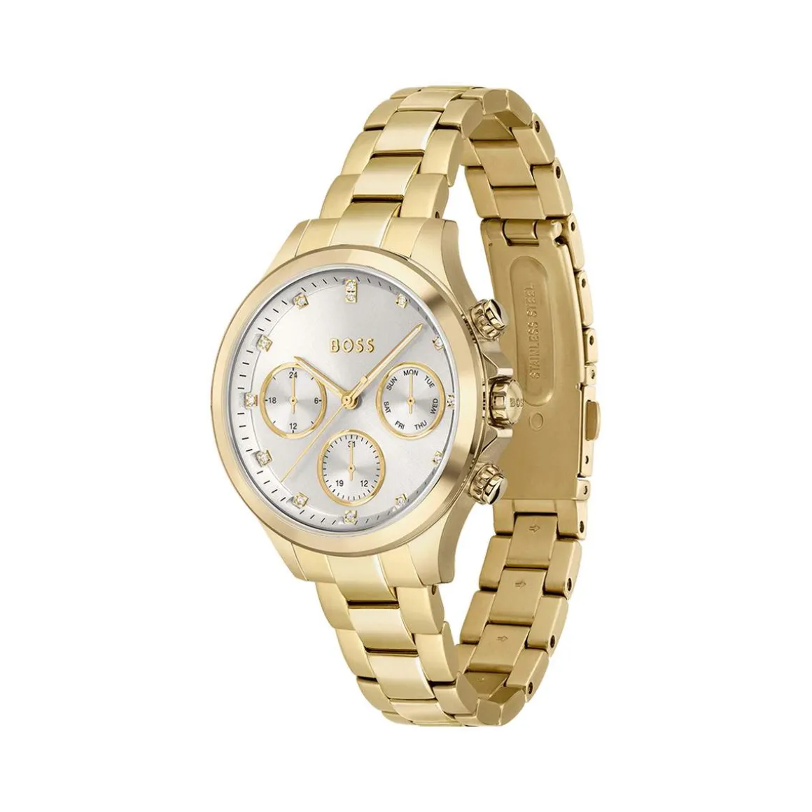 Montre Boss femme bracelet acier dore jaune