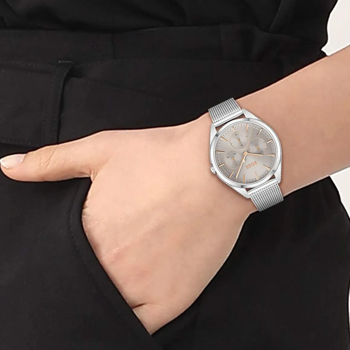 Montre Boss femme bracelet acier argent