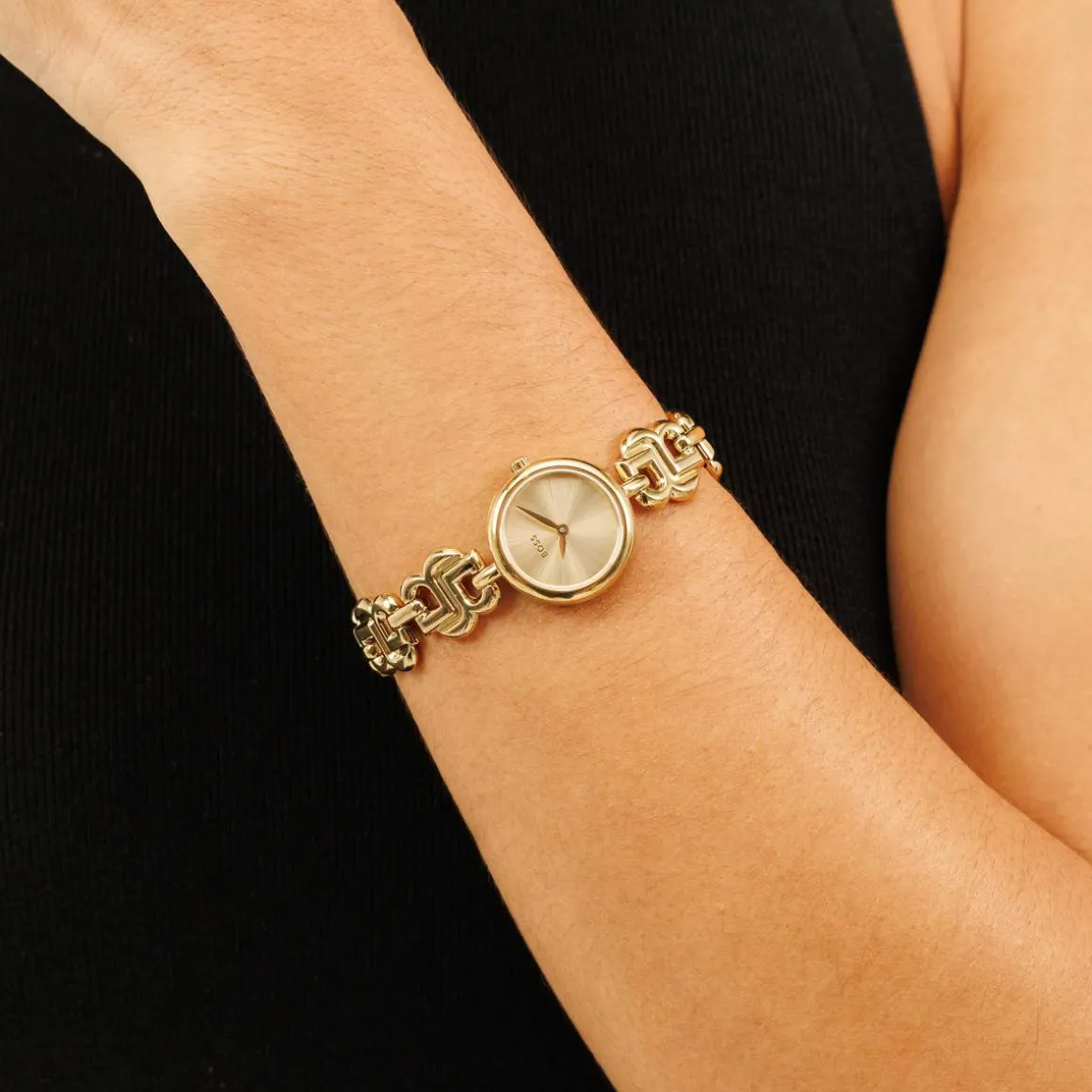 MONTRE BOSS FEMME Double b dressy acier doré