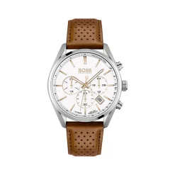 Montre Boss homme acier cuir marron