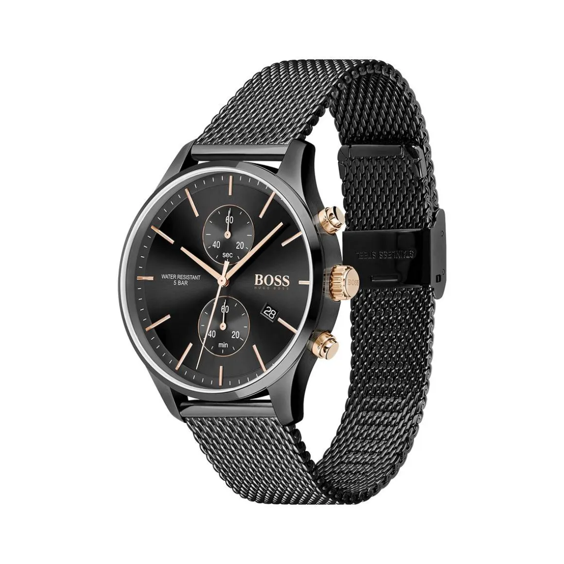Montre Boss homme chronographe acier noir