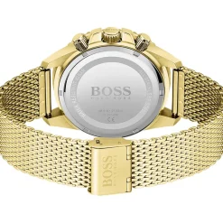 Montre Boss homme chronographe acier doré jaune maille milanaise