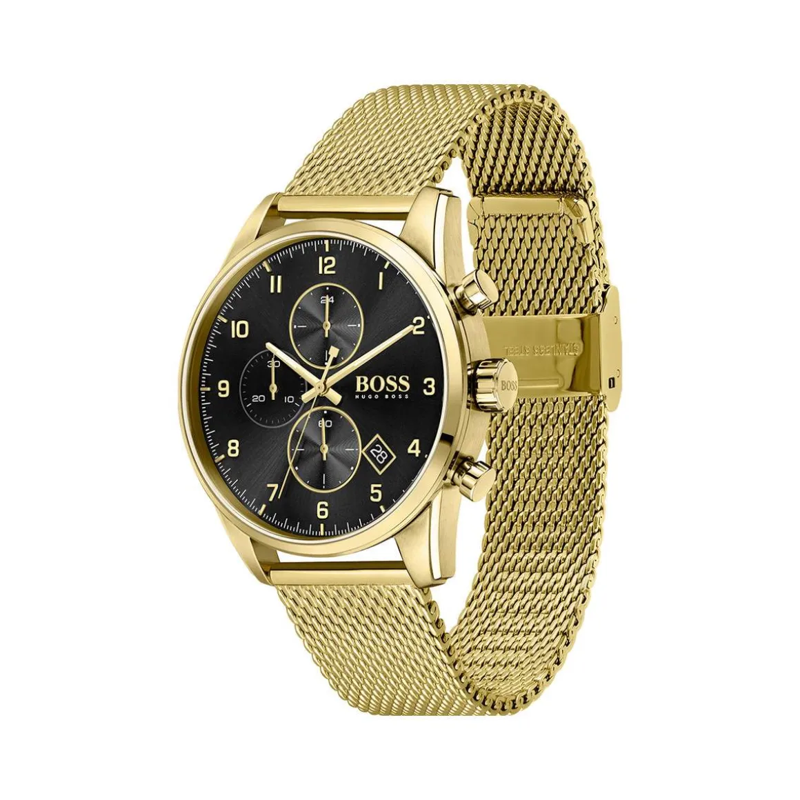 Montre Boss homme chronographe acier doré jaune